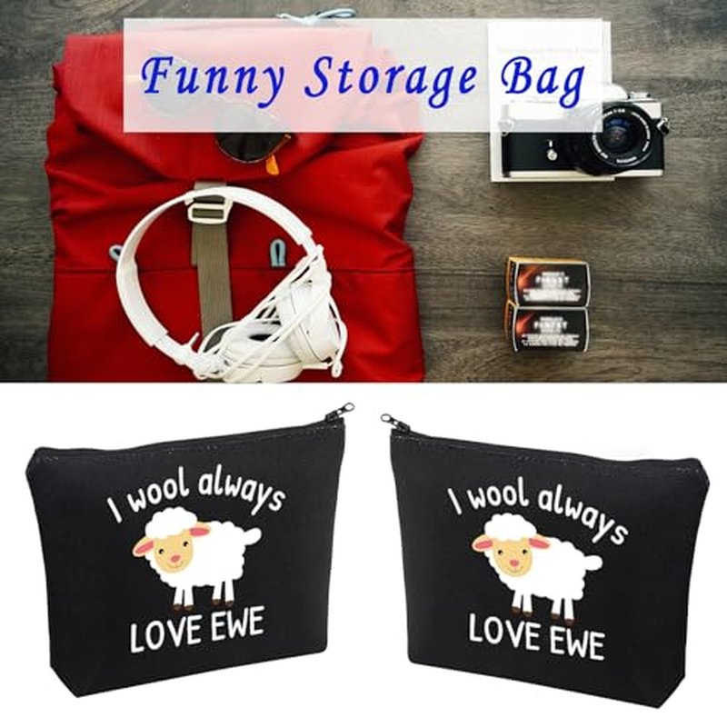 LEVLO Funny Lambs Farm Animals Lovers Gifts I Wool Always Love Ewe Makeup Bags Lamb Sheep Pun Xmas Valentine Travel Case (always love ewe-black)