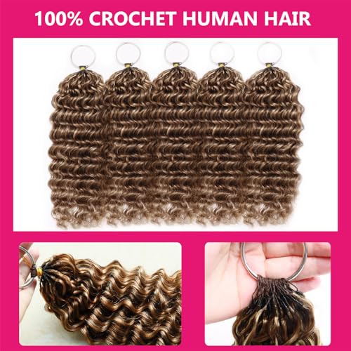 Pre-Separated Human Crochet Hair P4/27/30 Ombre Brown Blonde 20 Inch Deep Water Wave Extensions