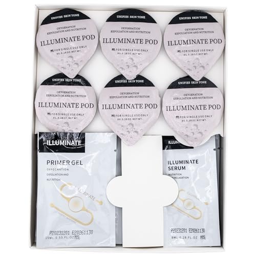 Illuminate Pods - Oxygen Facial CO2 Therapy, Home Facial, 6 Pods + 6 Primer Gel + 6 Serum After Treatment (New Formula Less Foam)