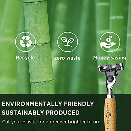 Manual Safety Razor with Bamboo Handle, 3 Blade Shaving Razor for Men & Women