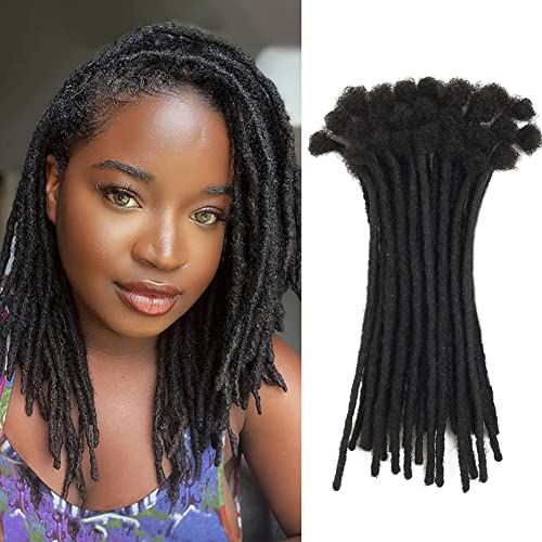 6 Inch 30 Strands Human Hair Loc Extensions - Natural Color, Curable, Bleachable, Handmade with Needle - Variation: 6inch/30 strands/0.6cm#1B