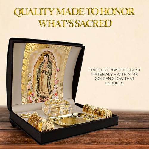 14k Gold Plated Virgen Guadalupe Arras Chest for Catholic Wedding - Crystal Chest Variation