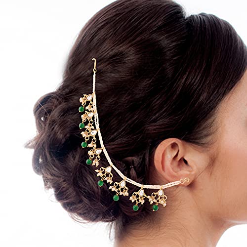 Green Pearl Drop Hair Chain for Women - Indian Wedding & Ethnic Bridal Accessory