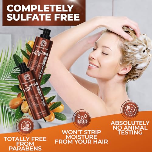 BINGO HAIR CARE Moroccan Argan Oil Shampoo & Conditioner Set - Sulfate Free, Anti Frizz, Deep Moisturizing for Curly & Damaged Hair - Argan Oil
