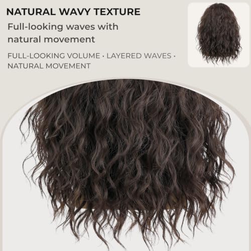 Mens Brown Wavy Wig - Medium Length Natural Look Middle Part Cosplay Costume