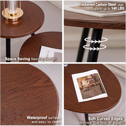 Semjar Oval Walnut Coffee & End Table Set - 2 Pcs Nesting Modern Living Room Furniture