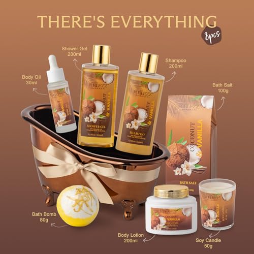 Luxury Spa Gift Basket for Women - Coconut & Vanilla Bath Set with Candles & Body Lotion