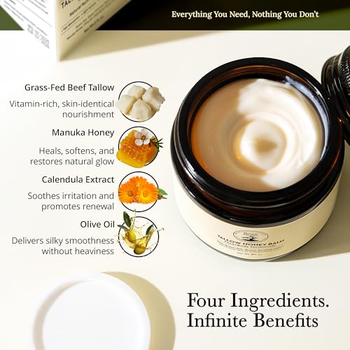 Natural Grass-Fed Tallow Balm with Manuka Honey & Calendula for Dry Skin - 2oz