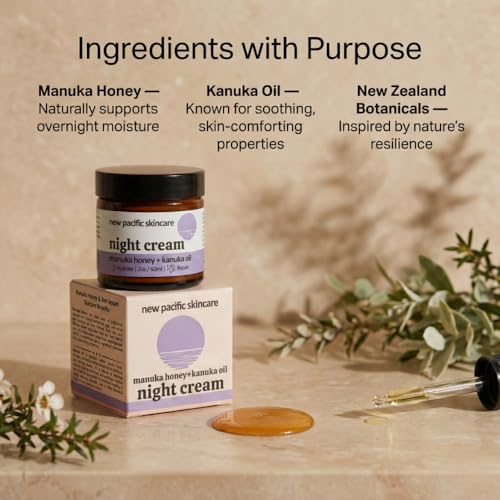 Manuka Honey 45+ MGO Night Cream with Kanuka Oil - Deep Hydation, Anti-Wrinkle Face Moisturizer with Hyaluronic Acid & Vitamin C, 2oz | 2.5 month supply