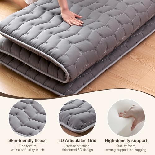 Gray Full Size Japanese Foam Futon Mattress 54x80 Foldable Floor Bed