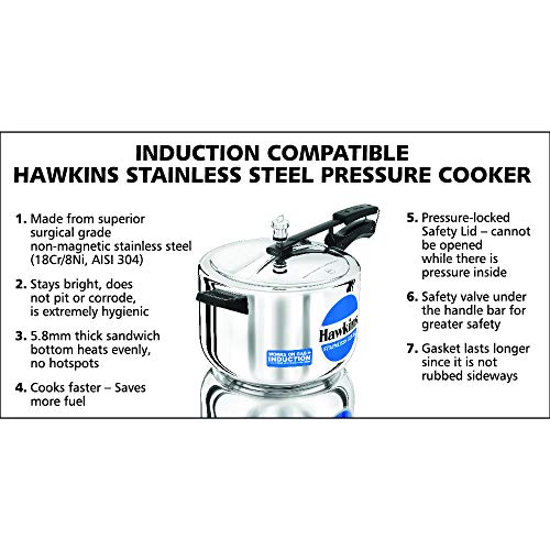 Hawkins 8.5 Quarts Stainless Steel Pressure Cooker with Inner Lid - Induction Compatible