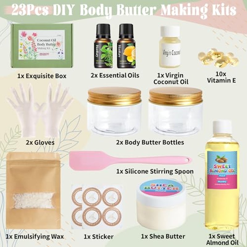 Body Butter Making Kit- Shea Butter Lotion Making Kit, DIY Crafts for Adults with Coconut Oil, Organic Shea Butter Natural Whipped Coconut Oil Body Butter Maker Skin Care Gifts for Women