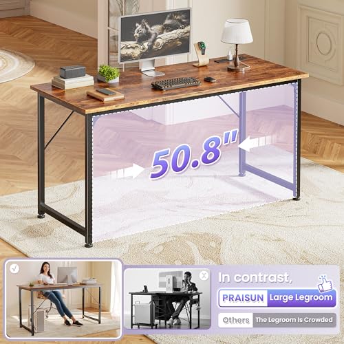 55 Inch Computer Desk with Power Outlets and USB-C - Rustic Brown