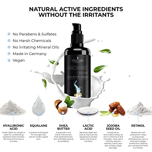 VITAVELLE Hyaluronic Acid Face Cream ? Daily Hydrating Moisturizer with Shea Butter for Soft & Smooth-Looking Skin (1.69 Fl Oz)