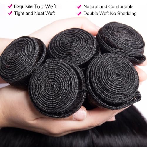 16 Inch Brazilian Straight Human Hair Bundles - Natural Black, 10A Virgin, Single Pack
