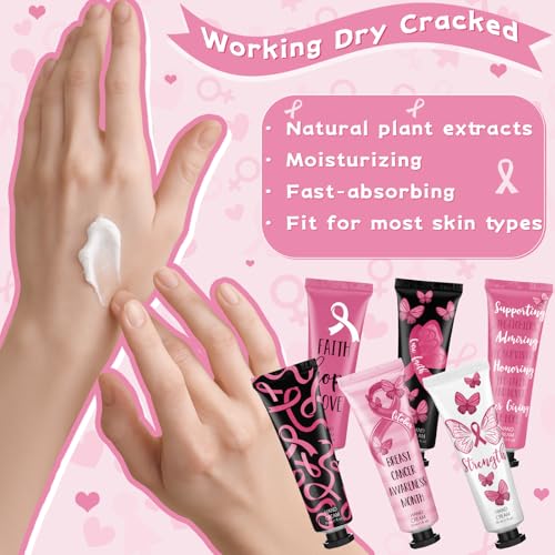48 Pcs Breast Cancer Awareness Gift Women Cancer Accessories Pink Ribbon Survivor Gifts Travel Hand Cream Bulk 30ml Hand Lotion Natural Botanical Fragrance Working Dry Cracked