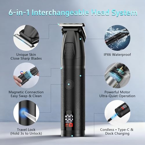 Men's Waterproof Body Grooming Kit with V-Shaped Trimmer - Black