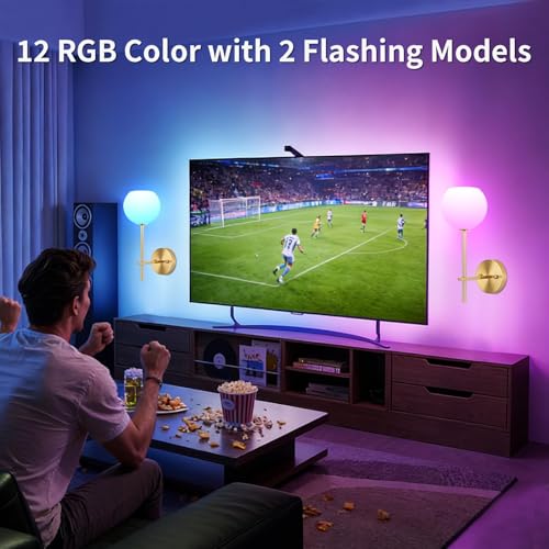 Gold Wireless Rechargeable Wall Sconces Set of 2 with Remote, Dimmable RGB & CCT for Home Decor