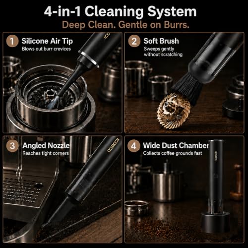 ICOECO Black Coffee Grinder & Espresso Machine Vacuum Cleaner - Portable & Cordless