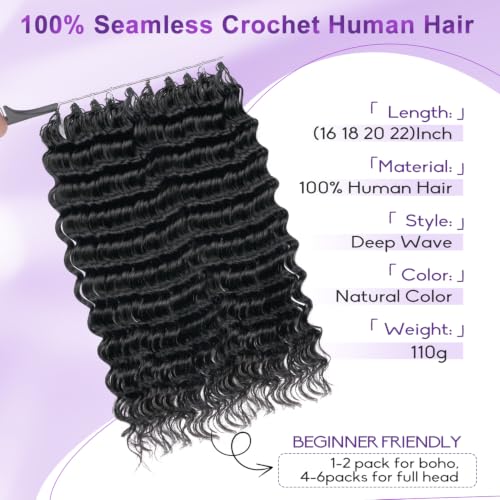 Human Hair Crochet Extensions 18 Inch Deep Wave Feather Crochet Hair - Variation of THIS listing