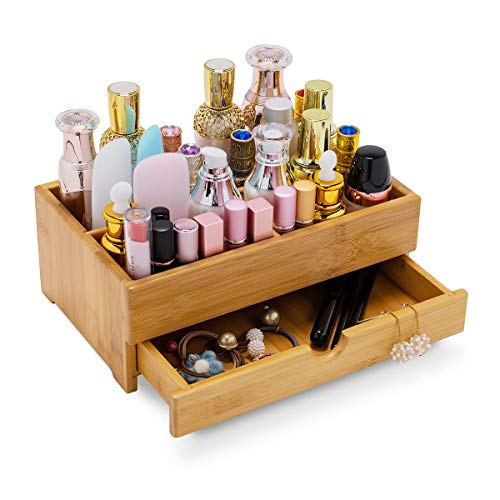 GOBAM X-Large Bamboo Makeup Storage Drawer Organizer - Large Capacity Cosmetic Box