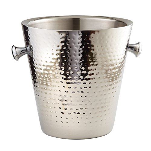 Hammered Stainless Steel Champagne Bucket - 9 Inch Double Wall Silver - Elegant Design