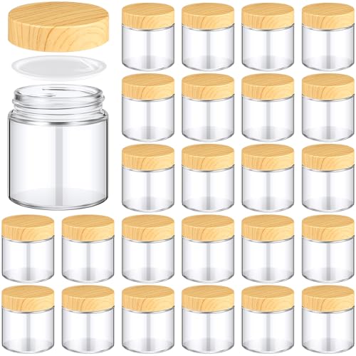 Glass Cosmetic Jars 4 oz - Set of 24 with Natural Bamboo Lids