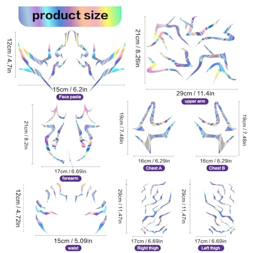 Movie Hunters Rumi Temporary Tattoos Anime Purple Temporary Tattoos Dance Cosplay Tattoos Stickers Prop Halloween Cosplay Accessories Waterproof(Colorful Laser) 8 sheets