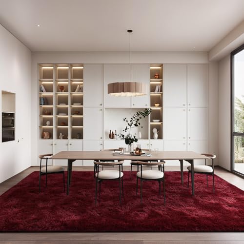 Wine Red 8x10 Burgundy Plush Area Rug - FALARK Large Non-Slip Shag Carpet