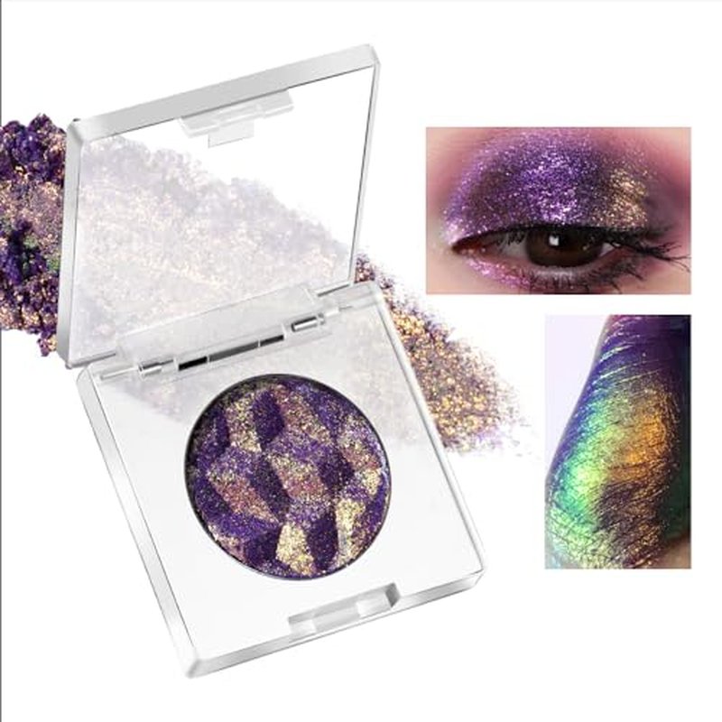 Duochrome Glitter Multichrome Metallic Eyeshadow - High Impact Multi-colors Shift Eye Looks in Pink Gold, Purple, and Green - Intense Color Shifting, High Pigmented, Longer-Lasting Without Creasing¡¦