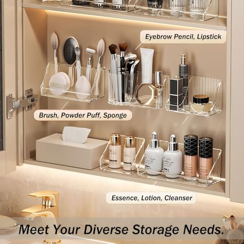 Clear 6-Piece Medicine Cabinet Tray Organizer Set for Bathroom Storage