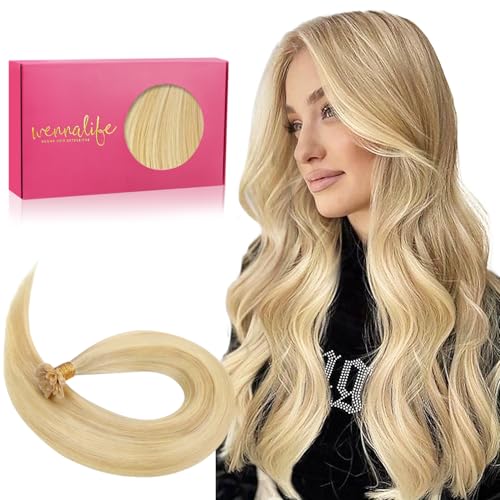 WENNALIFE U Tip Hair Extensions 14in 50g Light Blonde Golden Blonde Remy Keratin