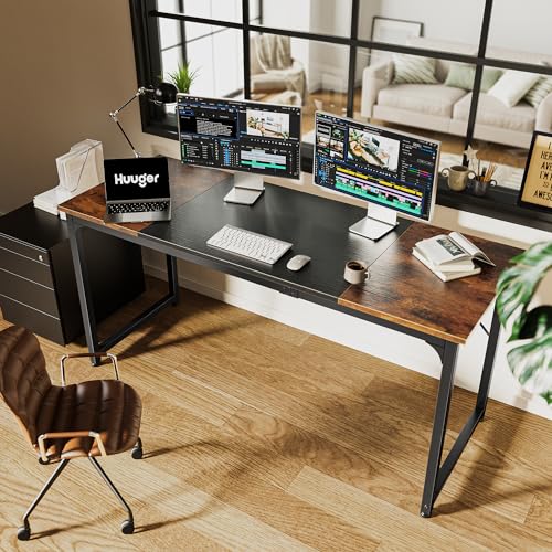 Rustic Brown & Black 63-Inch Office Gaming Desk with Storage - Modern Home Workstation