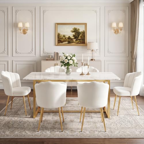 Velvet Dining Chairs Set of 2 - White Modern Upholstered Kitchen Chairs