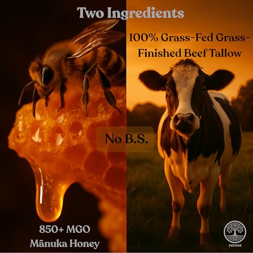 Manuka Honey Beef Tallow for Skin ~2 INGREDIENTS~ 100% Grass-Fed Tallow and Honey Balm - Whipped & UNSCENTED Tallow Face Moisturizer - Hydrating Tallow Balm for Men, Women, Kids & Babies (9oz)