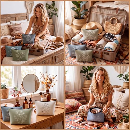 Sweetude Vintage Flower Makeup Bag Set - 30 Boho Travel Cosmetic Pouches with Zipper - Variation of THIS listing