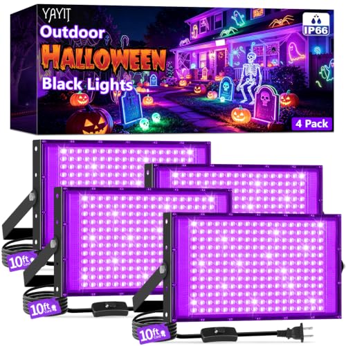 YAYIT 200W Black LED Blacklight Flood Light 4 Pack Waterproof IP66 with Switch