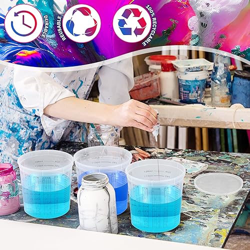 30 Pcs Paint Mixing Cups 5 Quart Graduated Buckets with 6 Lids - Bulk Art Supplies