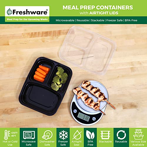 24 oz Meal Prep Containers 150 Pack with 3 Compartments BPA Free Stackable