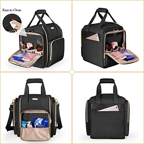 Travel Makeup Bag with 5 Removable Cases, Large Cosmetic Case Make up Organizer with Strap and Multiple Storage Pockets, Black (Patented Design)