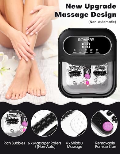 OOAMBB Collapsible Foot Spa Bath with Remote Control Heat Bubble Timer Black/White