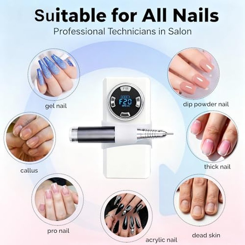 ?Professional Nail Drill - Lumcrissy 40000RPM Electric Nail File Drill Kit - Portable Rechargeable Cordless Efile Machine for Acrylics Gel Nails for Home Salon Manicure Pedicure