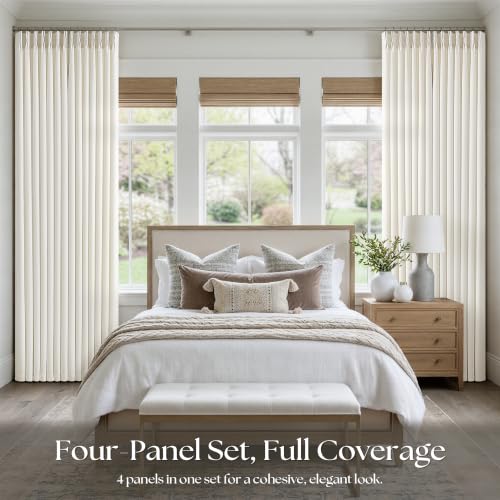 TWODRAPES Natural Pinch Pleat Linen Curtains Set 40"W x 108"L Ivory Cream, Pack of 4