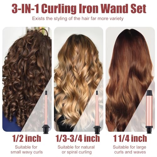 3-in-1 Curling Wand Set for Hair Styling - Detachable Barrels, Fast Heating, Travel Friendly