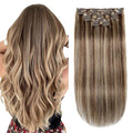 Remy Human Hair Clip-In Extensions 18 Inch #4P27 Medium Brown Caramel Blonde Set