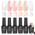 Beetles Builder Gel Set,Soft Nude Whisper 6 Colors 8 in 1 Strengthening Building Apex & Nail Extension for Beginners DIY Salon at Home,Nude Pink Builder Nail Gel,UV & LED Lamp Needed