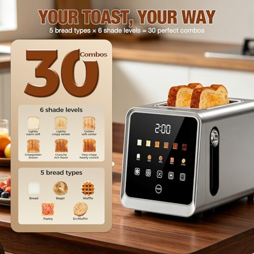 Stainless Steel 2-Slice Toaster with Touchscreen & Wide Slots - Foyoconven
