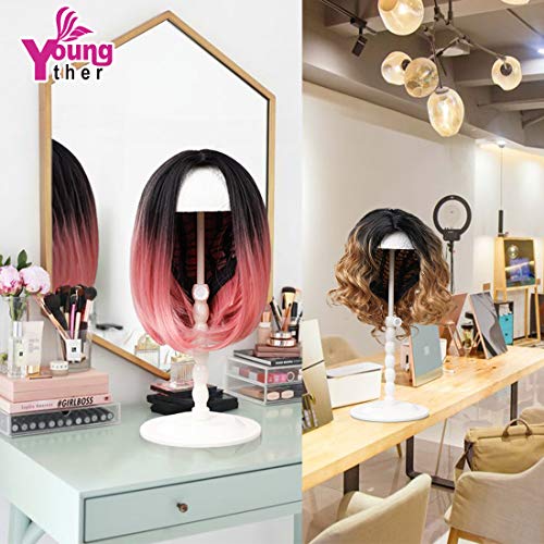 Adjustable Wig Stand with Anti-Slip Lace - 1 Piece, Height 12-18.8 Inches - Wig Display Holder - Black