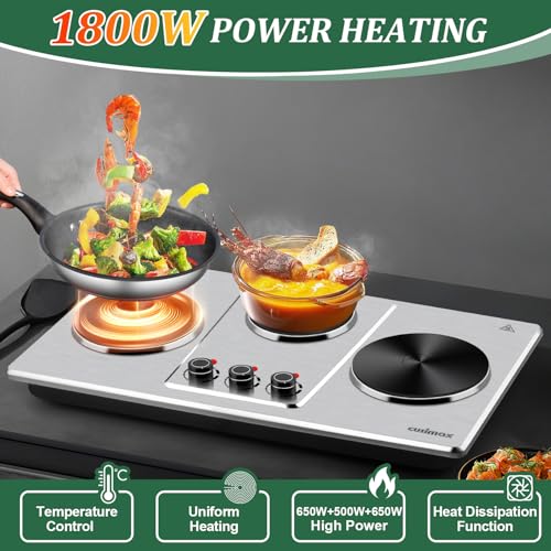 Silver Triple Burner Hot Plate - Countertop Electric Cooktop with 7" Cast Iron Surface