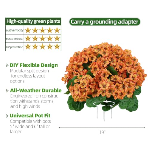 Orange Artificial Geranium Flower Ball - 18 Inch Fall Outdoor Decor for Porch & Garden - UV Resistant Faux Plant - Thanksgiving & Harvest Decoration - Variation 2